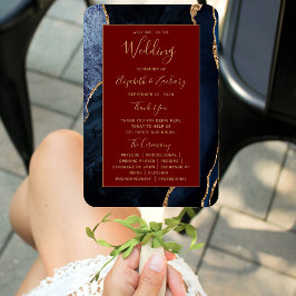 Navy Blue Gold Agaat Bourgondië Wedding Programma Handwaaier
