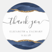 Navy Blue Gold Agaat bruiloft dank u Ronde Sticker (Voorkant)