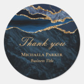Navy Blue Gold Agaat Business Bedankt Ronde Sticker (Voorkant)