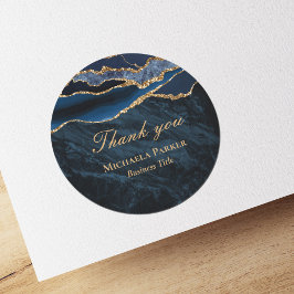 Navy Blue Gold Agaat Business Bedankt Ronde Sticker