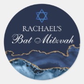 Navy Blue Gold Agaat Custom Bat Mitzvah Party Ronde Sticker (Voorkant)