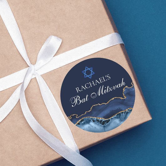 Navy Blue Gold Agaat Custom Bat Mitzvah Party Ronde Sticker
