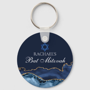 Navy Blue Gold Agaat Custom Bat Mitzvah Party Sleutelhanger