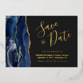 Navy Blue Gold Agaat Dark Save the Date Folie Uitnodiging (Voorkant)