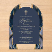 Navy Blue Gold Agaat Doop Modern Elegant Acryl Uitnodigingen (Voorkant)
