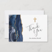 Navy Blue Gold Agaat Eerste Communie Bedankt (Voorkant)