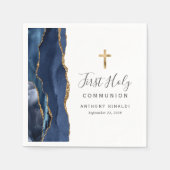 Navy Blue Gold Agaat Eerste Heilige Communie Servet (Voorkant)