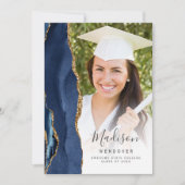 Navy Blue Gold Agaat Foto Afstuderen Aankondiging (Voorkant)