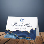 Navy Blue Gold Agaat Gepersonaliseerde Bar Mitzvah Bedankkaart<br><div class="desc">Elegante marineblauw en gouden agaat versiert de zijkant van deze moderne Bar Mitzvah bedankje. Mazel Tov. Pas aan met jouw naam onder de Davidster. Perfecte kaarten voor een chique,  stijlvolle Joodse familie die een jongen viert die wordt opgeroepen voor de Thora.</div>