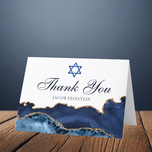 Navy Blue Gold Agaat Gepersonaliseerde Bar Mitzvah Bedankkaart