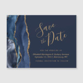 Navy Blue Gold Agaat Magnetische Save the Date (Voorkant)