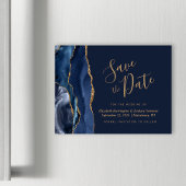 Navy Blue Gold Agaat Magnetische Save the Date
