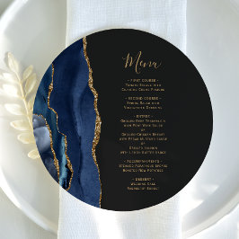 Navy Blue Gold Agaat Ronde Bord Trouwmenu Menu