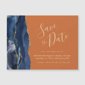 Navy Blue Gold Agaat Rust Magnetisch Save the Date (Voorkant)