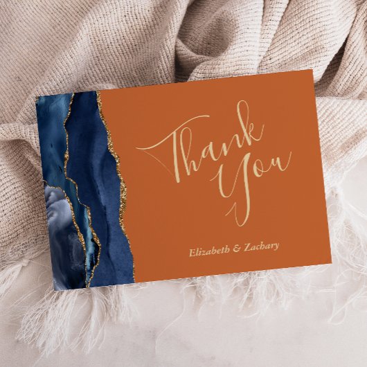 Navy Blue Gold Agaat Rust Wedding Flat Bedankt Kaart