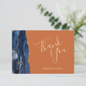 Navy Blue Gold Agaat Rust Wedding Flat Bedankt Kaart (Staand voorkant)
