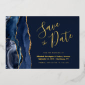 Navy Blue Gold Agaat Save the Date Folie Uitnodiging (Voorkant)
