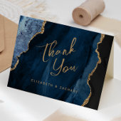 Navy Blue Gold Agaat Script Wedding Bedankt Kaart