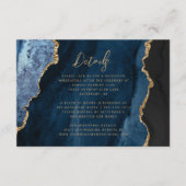 Navy Blue Gold Agaat Script Wedding Details Informatiekaartje (Voorkant)