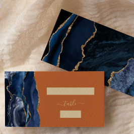 Navy Blue Gold Agaat verbrand Sinaasappel bruiloft Plaatskaartje