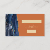 Navy Blue Gold Agaat verbrand Sinaasappel bruiloft Plaatskaartje (Voorkant)