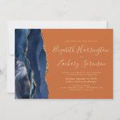 Navy Blue Gold Agaat Verbrand Sinaasappel QR Code  Kaart (Voorkant)