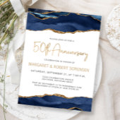 Navy Blue Gold Agate 50th Anniversary Invitation Briefkaart