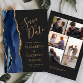 Navy Blue Gold Agate 5-foto donker Save The Date