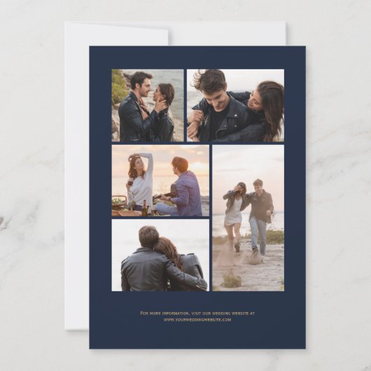 Navy Blue Gold Agate 5-Foto Save The Date (Achterkant)