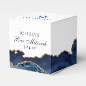 Navy Blue Gold Agate Bar Mitzvah Chic Square Bedankdoosjes (Voorkant Zijde)