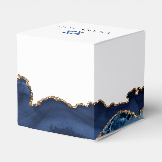 Navy Blue Gold Agate Bar Mitzvah Chic Square Bedankdoosjes (Achterkant)