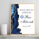 Navy Blue Gold Agate Bar Mitzvah Welkomstwoord Poster<br><div class="desc">Elegant marineblauw en goudmakelaar versiert de kant van deze moderne Bar Mitzvah die poster heet. De naam van je zoon is geschreven in een mooi,  formeel schrift onder de ster van David. Ideaal voor een chic,  stijlvolle joodse familie die hun jongen viert die naar de Torah wordt geroepen.</div>