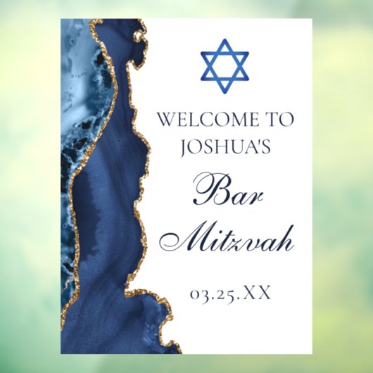 Navy Blue Gold Agate Bar Mitzvah Welkomstwoord Raamsticker (Vel 3)