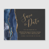 Navy Blue Gold Agate Dark Magnetic Save the Date (Voorkant)