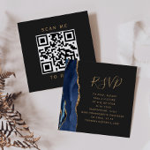 Navy Blue Gold Agate Dark Wedding QR Code RSVP Informatiekaartje