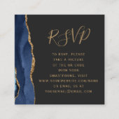 Navy Blue Gold Agate Dark Wedding QR Code RSVP Informatiekaartje (Voorkant)
