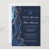 Navy Blue Gold Agate Elegant Bat Mitzvah Kaart (Voorkant)