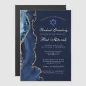Navy Blue Gold Agate Elegant Bat Mitzvah Magnetische Uitnodiging (Voorkant / Achterkant)