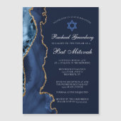 Navy Blue Gold Agate Elegant Bat Mitzvah Magnetische Uitnodiging (Voorkant)