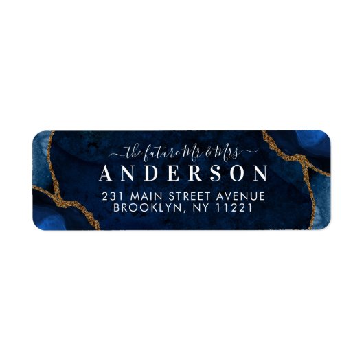 Navy Blue Gold Agate Geode Future Mr Mrs Wedding Etiket (Voorkant)