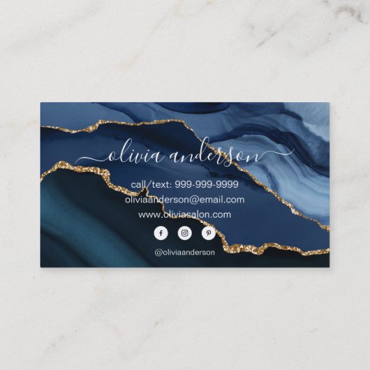 Navy Blue Gold Agate Geode Hair Makeup Salon Visitekaartje (Achterkant)