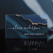 Navy Blue Gold Agate Geode Hair Makeup Salon Visitekaartje