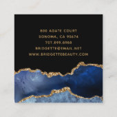 Navy Blue Gold Agate Geode Makeup Artist Monogram Vierkante Visitekaartje (Achterkant)