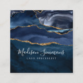 Navy Blue Gold Agate Geode Monogram Elegant Script Vierkante Visitekaartje (Voorkant)