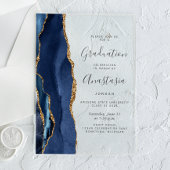 Navy Blue Gold Agate Grey Text Afstuderen Acryl Uitnodigingen