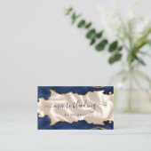Navy Blue Gold Agate Ivory Luxury Microblading Visitekaartje (Staand voorkant)