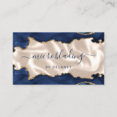 Navy Blue Gold Agate Ivory Luxury Microblading Visitekaartje (Voorkant)