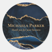 Navy Blue Gold Agate Marble Business Hartelijk dan Ronde Sticker (Voorkant)
