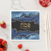 Navy Blue Gold Agate Marble Hebrew Passover Napkin Servet (Insitu)