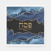 Navy Blue Gold Agate Marble Hebrew Passover Napkin Servet (Voorkant)
